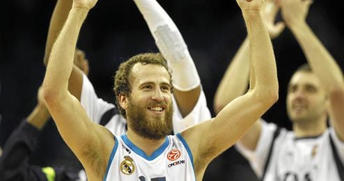 Sergio Rodríguez celebra la victoria blanca sobre el Barcelona. Sergio Rodríguez celebra la victoria blanca sobre el Barcelona.