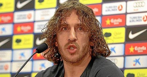 El defensa Carles Puyol durante la rueda de prensa. El defensa Carles Puyol durante la rueda de prensa.