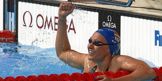 Melani Costa celebra su clasificación para la final de los 200 metros libres. Melani Costa celebra su clasificación para la final de los 200 metros libres.