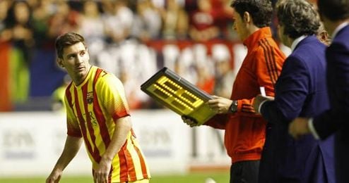 Leo Messi regreso tras su lesión en El Sadar. Leo Messi regreso tras su lesión en El Sadar.