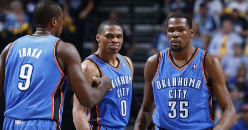 En la imagen, el ´big three´ de los Thunder, Durant, Ibaka, y Westbrook. En la imagen, el ´big three´ de los Thunder, Durant, Ibaka, y Westbrook.