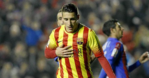 Cristian Tello celebra un tanto como azulgrana. Cristian Tello celebra un tanto como azulgrana.
