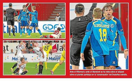 Imagen de las acciones recriminatorias sobre Deulofeu de Bacca y Krychowiak. Imagen de las acciones recriminatorias sobre Deulofeu de Bacca y Krychowiak.