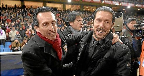 Emery y Simeone, en el Atlético-Sevilla de la temporada pasada. Emery y Simeone, en el Atlético-Sevilla de la temporada pasada.
