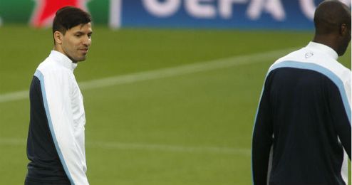 Kun Agüero, entrenamiento del Manchester City en el Camp Nou. Kun Agüero, entrenamiento del Manchester City en el Camp Nou.