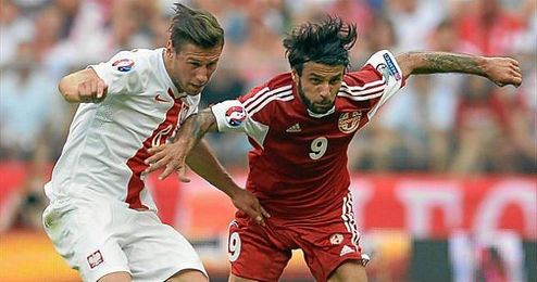 Krychowiak, en un lance del Polonia-Georgia. Krychowiak, en un lance del Polonia-Georgia.