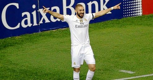 Imagen de Benzema tras marcar un gol en el partido de liga del Atlético contra el Real Madrid. Imagen de Benzema tras marcar un gol en el partido de liga del Atlético contra el Real Madrid.