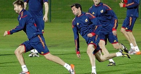 Los jugadores, en un entrenamiento con la Selección. Los jugadores, en un entrenamiento con la Selección.
