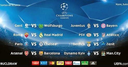 Así quedan los octavos de final de la Liga de Campeones. Así quedan los octavos de final de la Liga de Campeones.