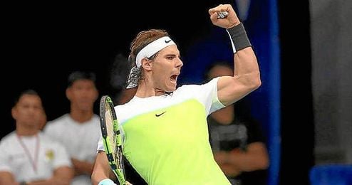 Rafa Nadal celebra su triunfo ante Raonic. Rafa Nadal celebra su triunfo ante Raonic.