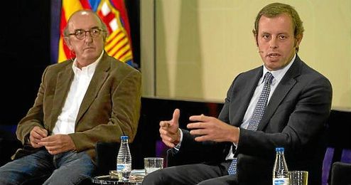 Roures junto a Rosell, en una conferencia. Roures junto a Rosell, en una conferencia.