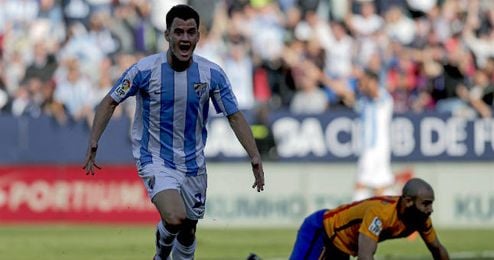 Juanpi celebra un gol en el Málaga-Barcelona. Juanpi celebra un gol en el Málaga-Barcelona.