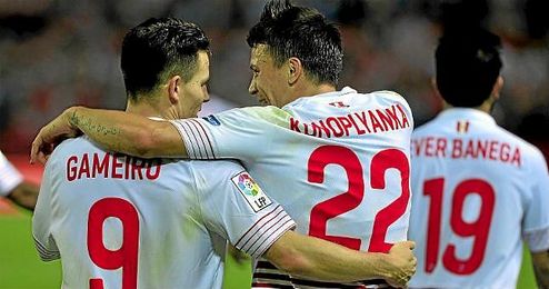 Entre Gameiro, Konoplyanka y Banega suman la nada despreciable cifra de 31 goles. Entre Gameiro, Konoplyanka y Banega suman la nada despreciable cifra de 31 goles.