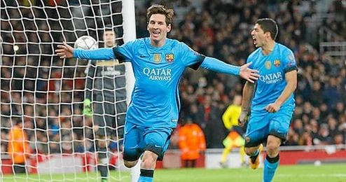 Leo Messi, celebrando el gol 10.000 del FC Barcelona. Leo Messi, celebrando el gol 10.000 del FC Barcelona.