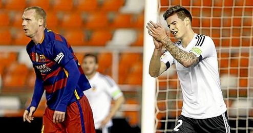 Santi Mina, durante el partido de Liga ante el Barcelona. Santi Mina, durante el partido de Liga ante el Barcelona.