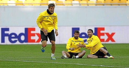 Rami, junto a Coke y Llorente en el Arena Lviv. Rami, junto a Coke y Llorente en el Arena Lviv.
