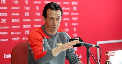Unai Emery, técnico del Sevilla, en sala de prensa. Unai Emery, técnico del Sevilla, en sala de prensa.