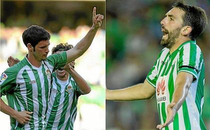 Melli y Jordi Figueras vistiendo la camiseta del Betis. Melli y Jordi Figueras vistiendo la camiseta del Betis.