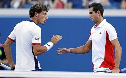 Carreño y García López celebran un punto durante el US Open. Carreño y García López celebran un punto durante el US Open.
