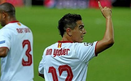 Ben Yedder celebra su tanto ante el Olympique de Lyon. Ben Yedder celebra su tanto ante el Olympique de Lyon.