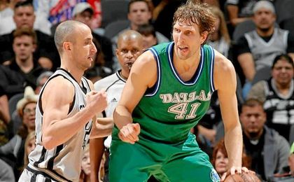 Ginobili y Nowitzki, argentino y alemán en la NBA. Ginobili y Nowitzki, argentino y alemán en la NBA.
