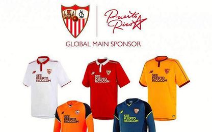 Así lucirán las equipaciones del Sevilla. Así lucirán las equipaciones del Sevilla.