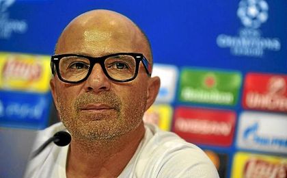 Jorge Sampaoli, durante una rueda de prensa de Champions. Jorge Sampaoli, durante una rueda de prensa de Champions.
