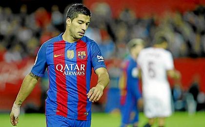 Luis Suárez, en el partido ante el Sevilla el pasado domingo. Luis Suárez, en el partido ante el Sevilla el pasado domingo.