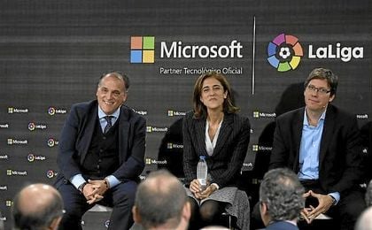 Tebas, durante el acto de presentación del acuerdo. Tebas, durante el acto de presentación del acuerdo.