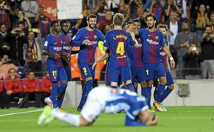 Dembélé debutó como jugador azulgrana dando una asistencia. Dembélé debutó como jugador azulgrana dando una asistencia.
