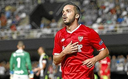 Pablo Sarabia celebra un gol en el partido ante el Cartagena. Pablo Sarabia celebra un gol en el partido ante el Cartagena.