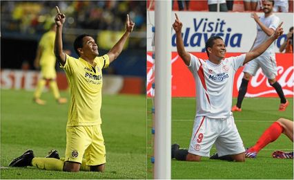 Bacca, que casi siempre dedica sus goles a Dios, ahora en el Villarreal y tres temporadas atrás en el Sevilla. Bacca, que casi siempre dedica sus goles a Dios, ahora en el Villarreal y tres temporadas atrás en el Sevilla.