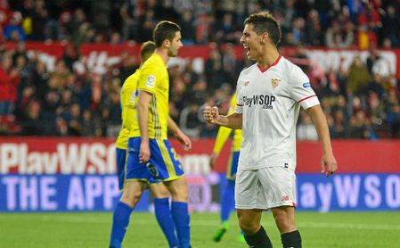 Ben Yedder, celebrando su tanto. Ben Yedder, celebrando su tanto.