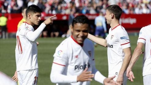 Correa celebró el tanto como propio, aunque el árbitro se lo dio a Sarabia. Correa celebró el tanto como propio, aunque el árbitro se lo dio a Sarabia.
