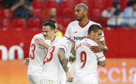 Imagen de las celebración del 1-0, obra de Ben Yedder. Imagen de las celebración del 1-0, obra de Ben Yedder.