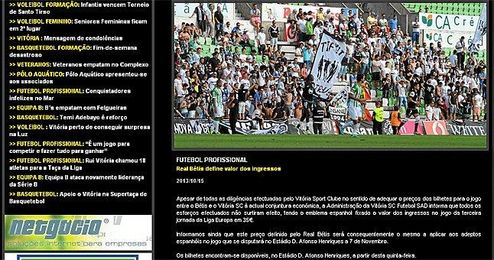 En la imagen, la nota de prensa emitida por el Vitoria en su página web. En la imagen, la nota de prensa emitida por el Vitoria en su página web.