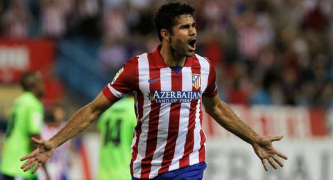 Diego Costa celebra uno de sus goles en el Vicente Calderón. Diego Costa celebra uno de sus goles en el Vicente Calderón.