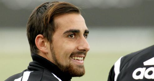 Alcácer durante un entrenamiento. Alcácer durante un entrenamiento.