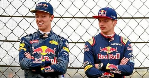 Max Verstappen (a la derecha) junto a Daniil Kvyat (a la izquierda). Max Verstappen (a la derecha) junto a Daniil Kvyat (a la izquierda).