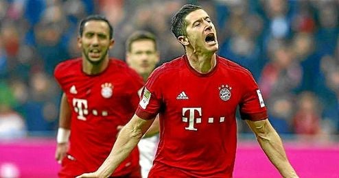 Lewandowski celebra un gol con el Bayern. Lewandowski celebra un gol con el Bayern.