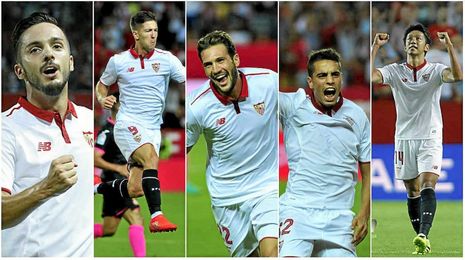 Sarabia, Vietto, Franco Vázquez, Ben Yedder y Kiyotake, los goleadores. Sarabia, Vietto, Franco Vázquez, Ben Yedder y Kiyotake, los goleadores.