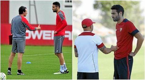 Iborra, con Emery la temporada pasada; y con Sampaoli, en la actual. Iborra, con Emery la temporada pasada; y con Sampaoli, en la actual.