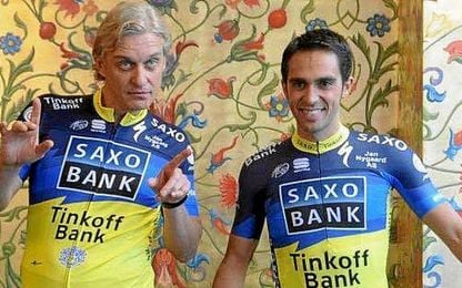 Tinkov y Contador cuando aún se soportaban. Tinkov y Contador cuando aún se soportaban.