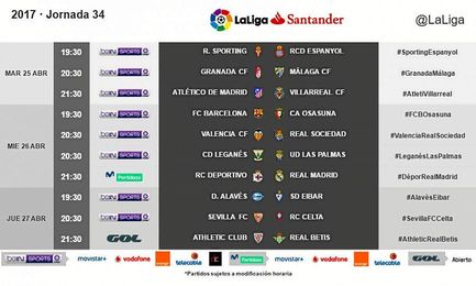 Conoce los horarios de la Jornada 34 de LaLiga Conoce los horarios de la Jornada 34 de LaLiga
