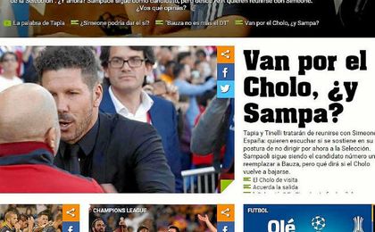 Olé informa del interés de la AFA por fichar a Simeone y Sampaoli.Firma de la foto Olé informa del interés de la AFA por fichar a Simeone y Sampaoli.Firma de la foto