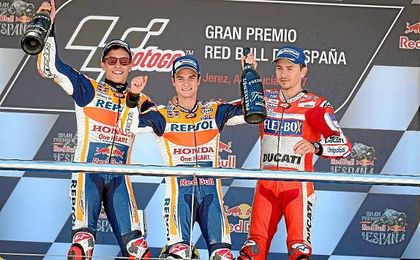 Márquez, Pedrosa y Lorenzo han copado el podio de MotoGP. Márquez, Pedrosa y Lorenzo han copado el podio de MotoGP.