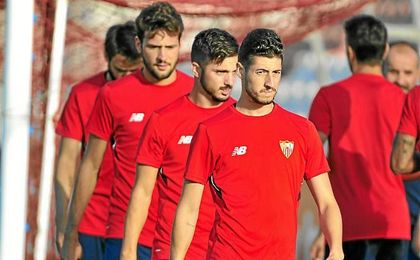 Sergio Escudero, en un entrenamiento del Sevilla. Sergio Escudero, en un entrenamiento del Sevilla.