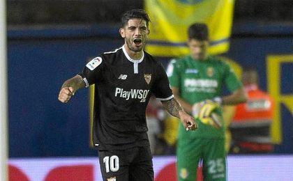Banega celebra su gol frente al Villarreal. Banega celebra su gol frente al Villarreal.