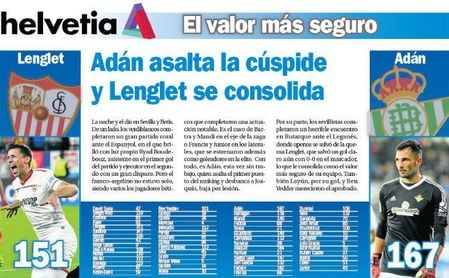 Adán asalta la cúspide y Lenglet se consolida Adán asalta la cúspide y Lenglet se consolida