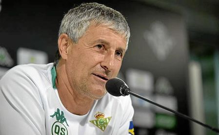 Quique Setién, en la rueda de prensa de hoy. Quique Setién, en la rueda de prensa de hoy.